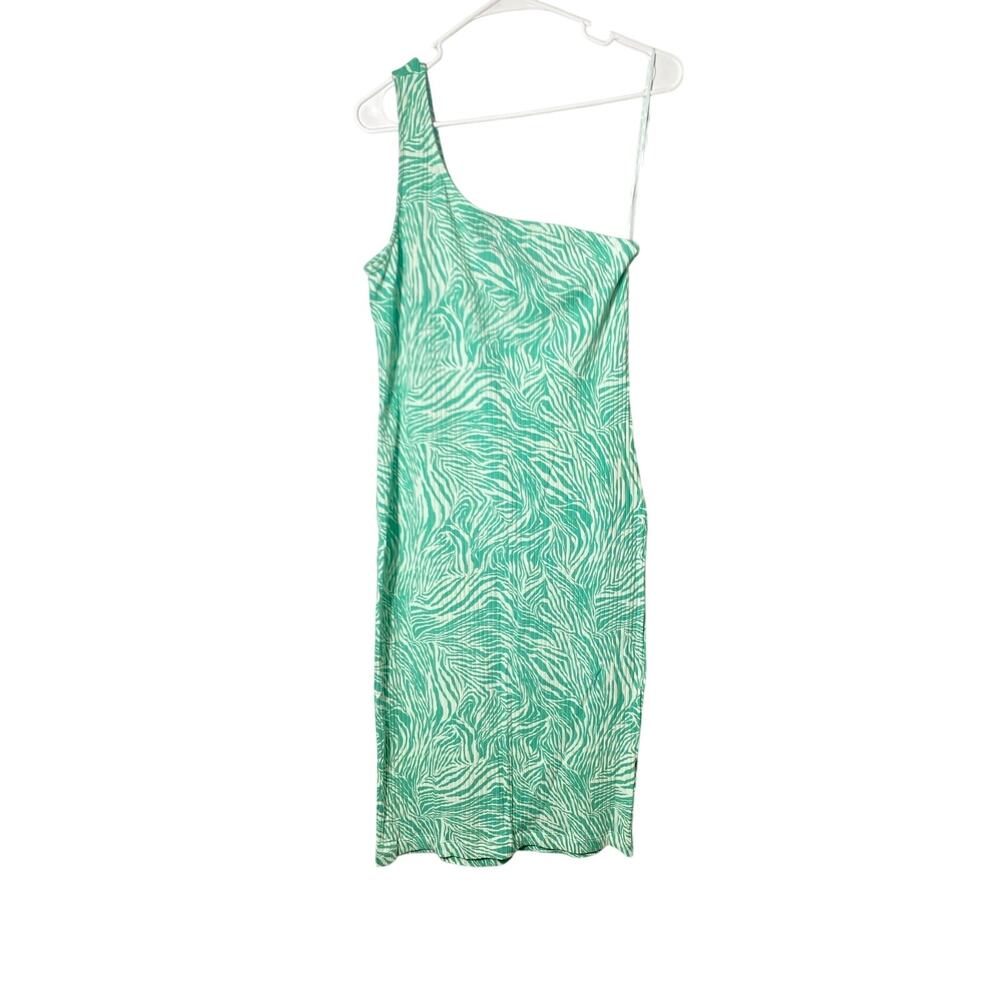 Nine West One Shoulder Bodycon Ribbed Midi Dress XL Boho Coastal Beachy